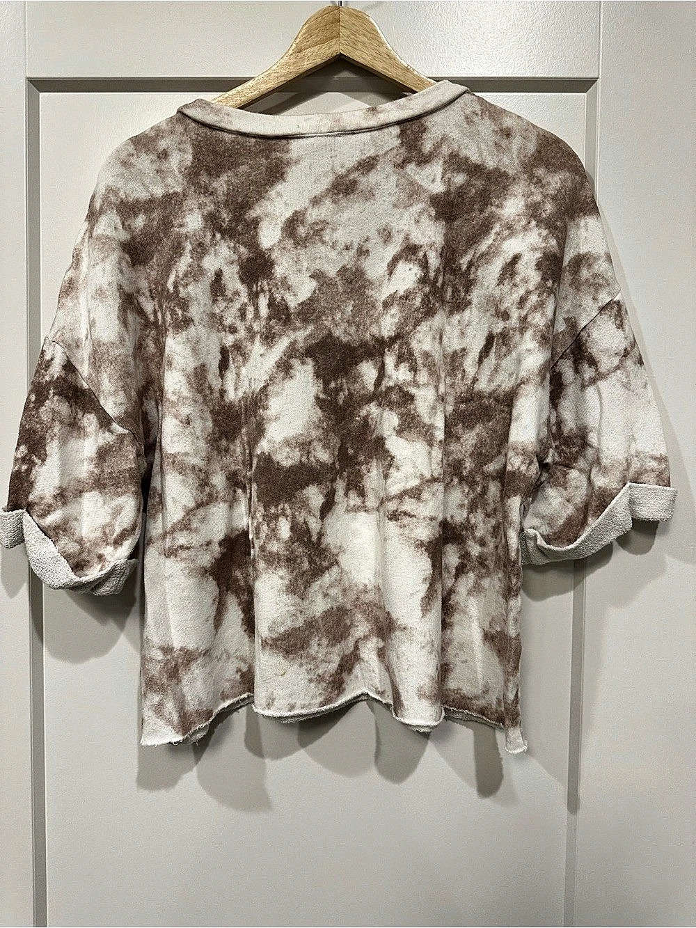 Splendid Short Sleeve Cotton Top in Brown & White Tie Dye Size Small - Picture 2 of 4